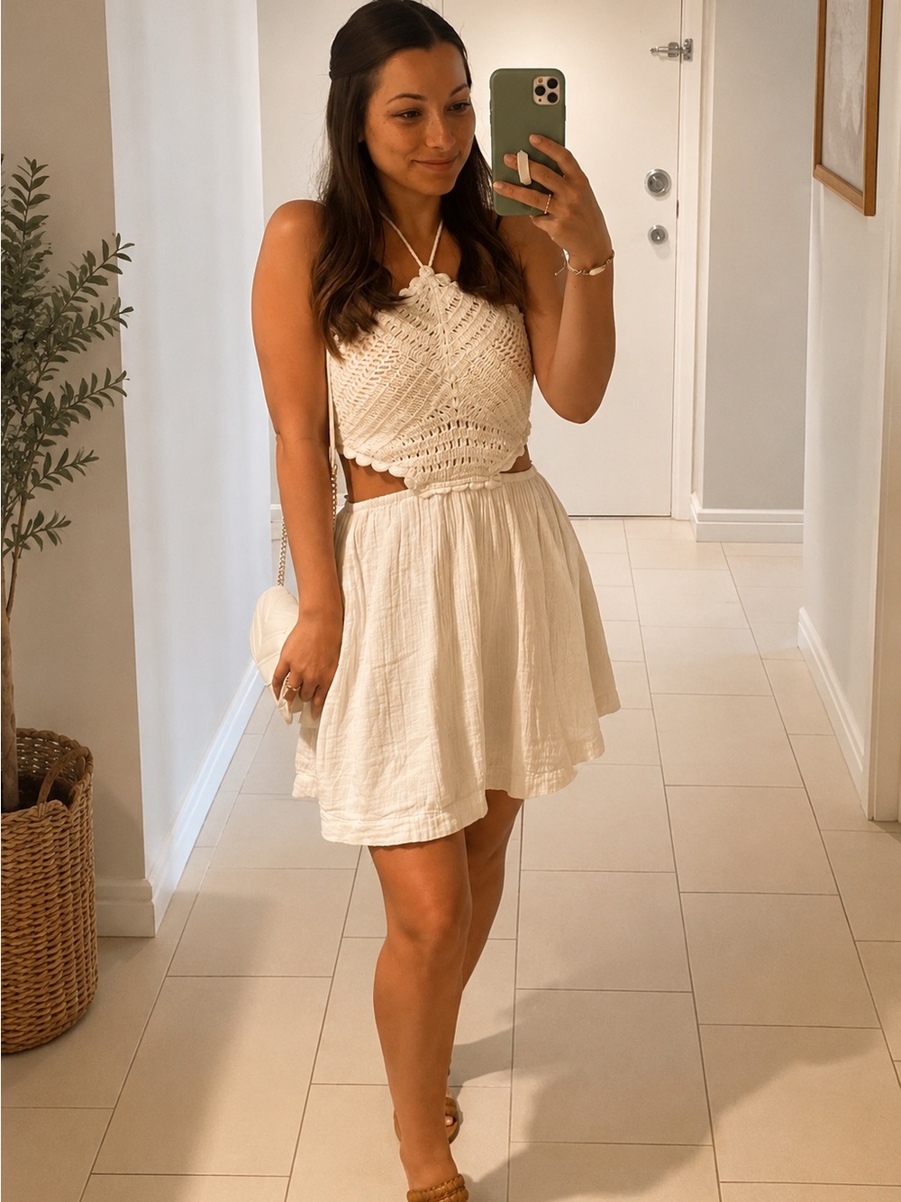 Aerie Pool-To-Party Crochet Halter Mini Dress White Boho